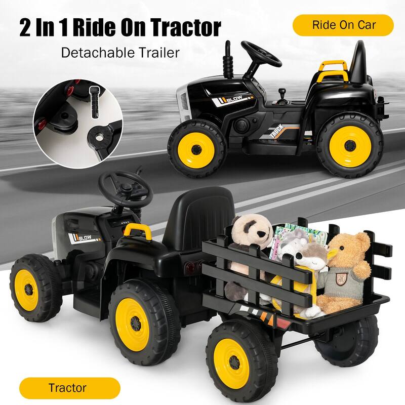 12V Rechargeable Battery Kids Ride-On Tractor with Trailer and Parental Remote Safety Belt - 53" x 20" x 20.5"
