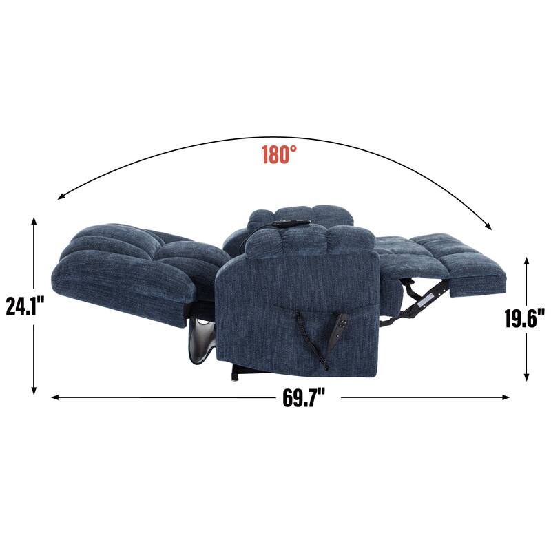 Blue Dual Motor Lift Recliner with Heat, Massage, Infinite Recline, and Heavy-Duty Support up to 350 lbs