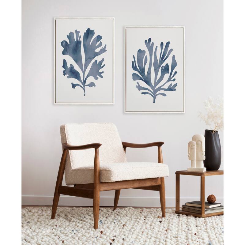 Sylvie Beaded Neutral Blue 1 2 Canvas Set by Creative Bunch Studio