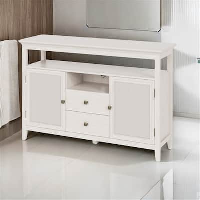 52.8" Boho Rattan Sideboard, Storage Cabinet with Drawers & Adjustable Shelves, White