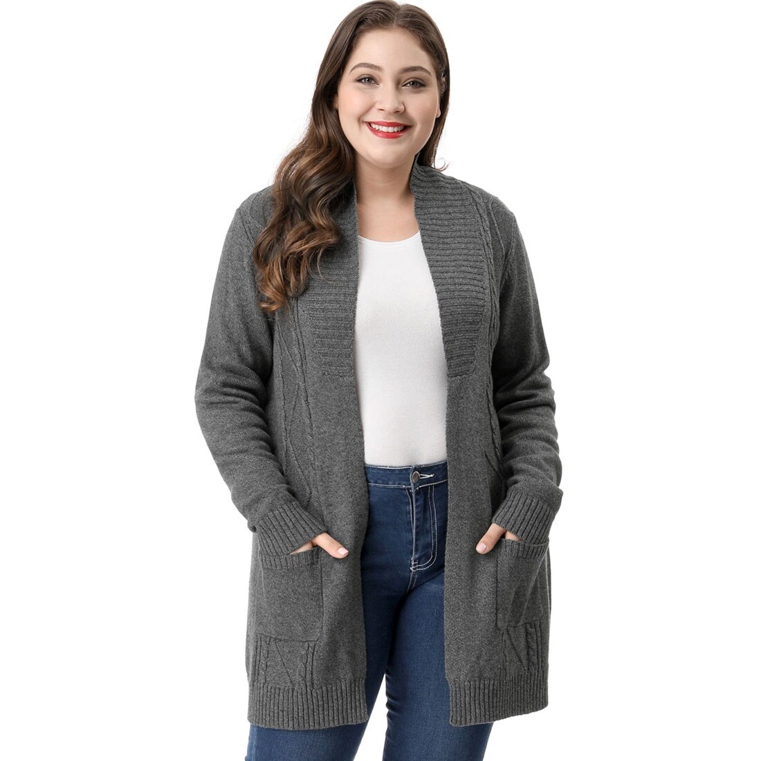 Plus Size Open Shawl Collar Sweater Cardigan - Overstock - 20834863