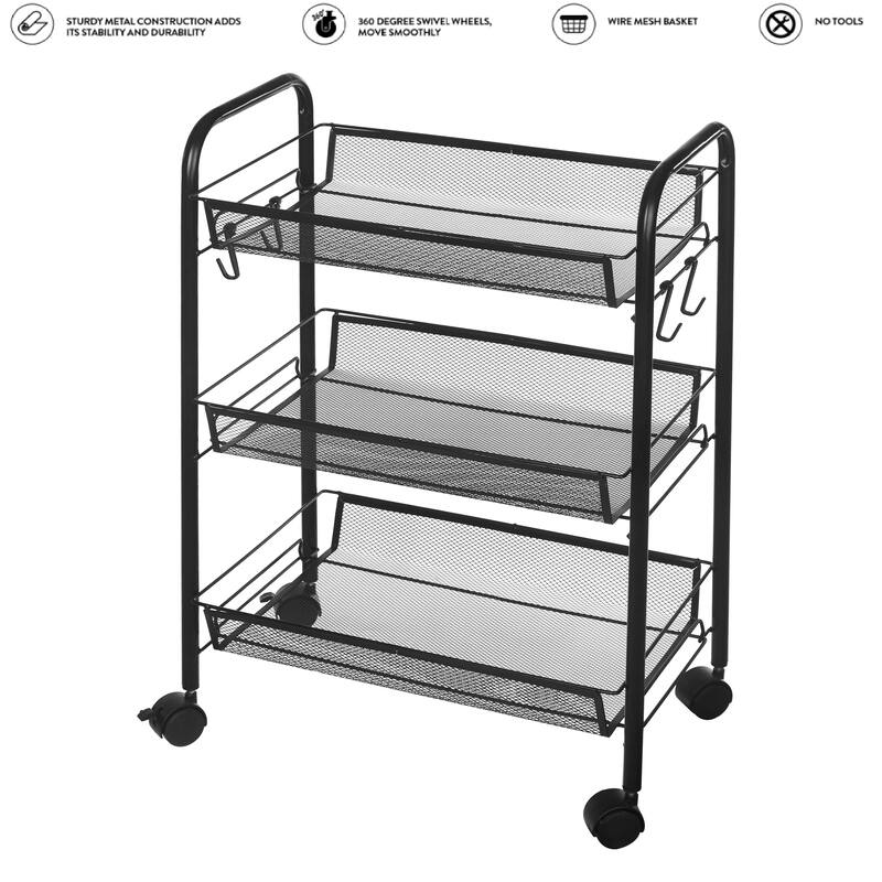 Urban Shop 3 Tier Trolley Rolling Mesh Storage Cart - 17" x 7" x 29"