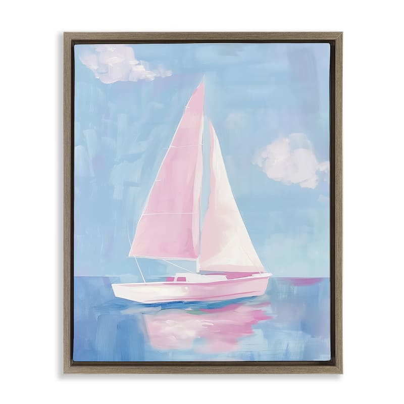 Stupell Muted Pink Sailboat Framed Floater Canvas Wall Art Design By Arlington Prints - 25 x 31 - Brown