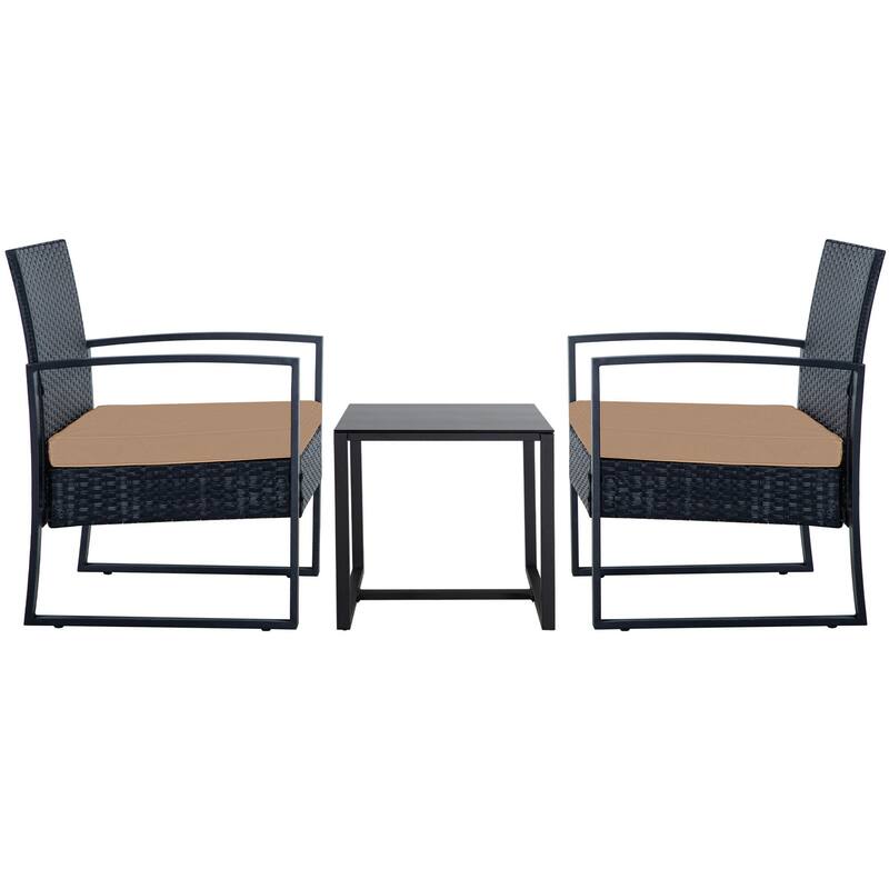 Rattan Wicker Patio Chat Set Outdoor Table and Chairs with Cushions - set of 3