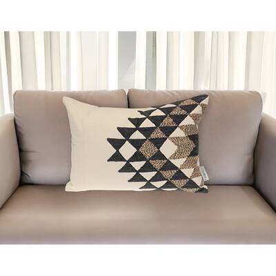 HomeRoots 14" X 20" Beige and Black Geometric Cotton Throw Pillow