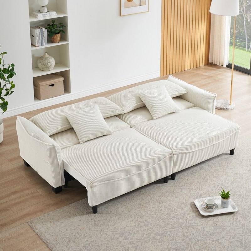 154.32" Corduroy Three-Seater Upholstered Sofa Bed