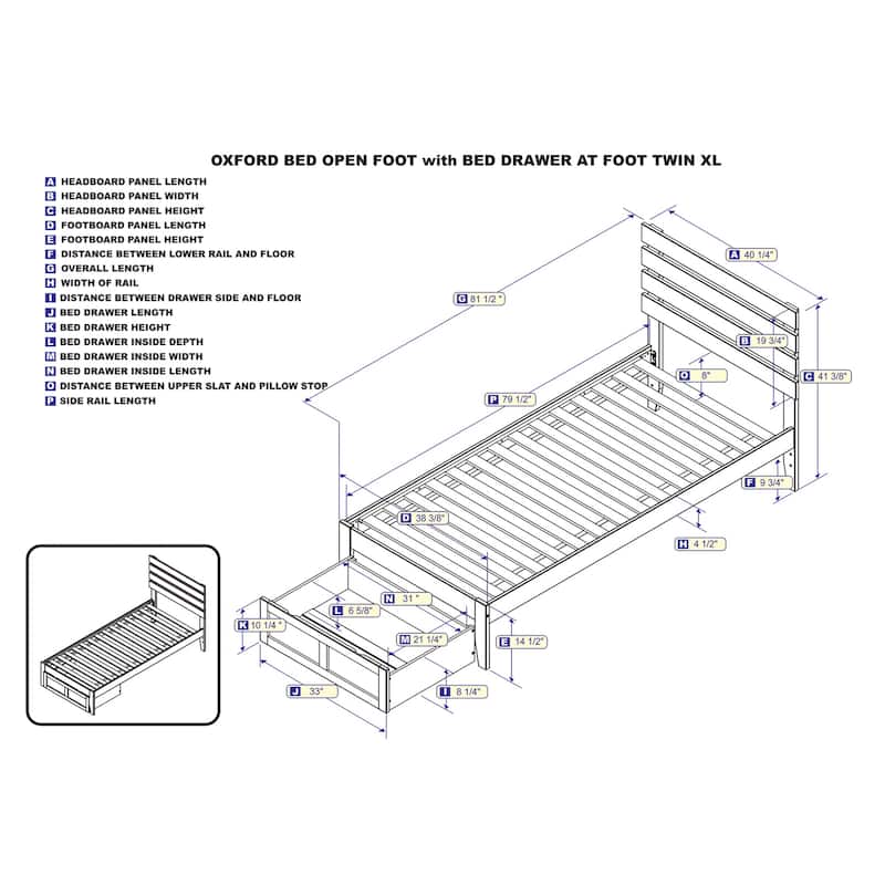 Twin XL Platform Bed with Storage & USB Charger - Grey Modern Bed Frame - Large Foot Drawer
