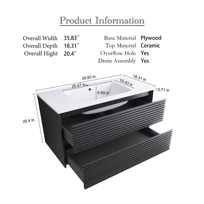 Wall-Mounted Bathroom Vanity with White Ceramic Sink