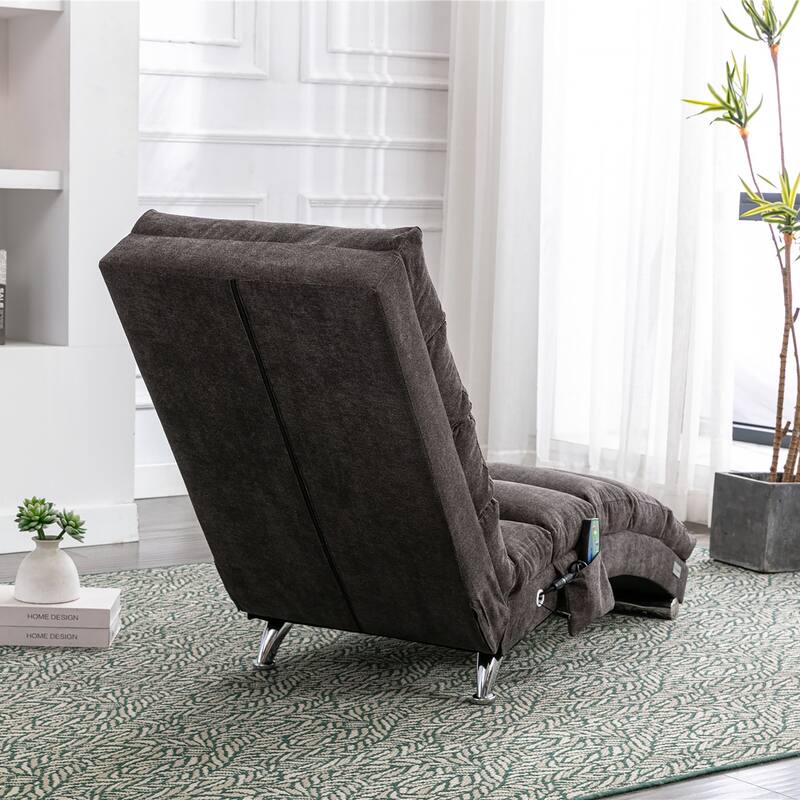 Luxury Upholstered Chaise Lounge Chair with Vibration for Relaxation, Fixed Back Fabric Leisure Recliner Sofa