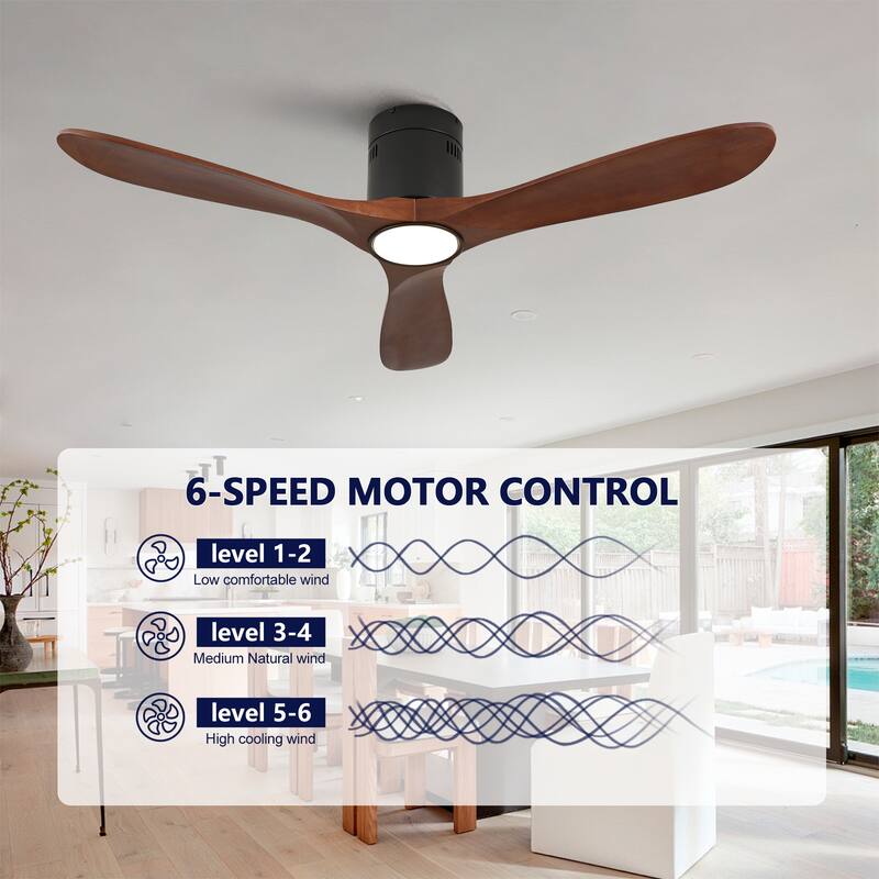 52-Inch Recessed Ceiling Fan With Light, Remote Control, Solid Wood Blades, Dimmable, Reversible, Quiet Operation - Black