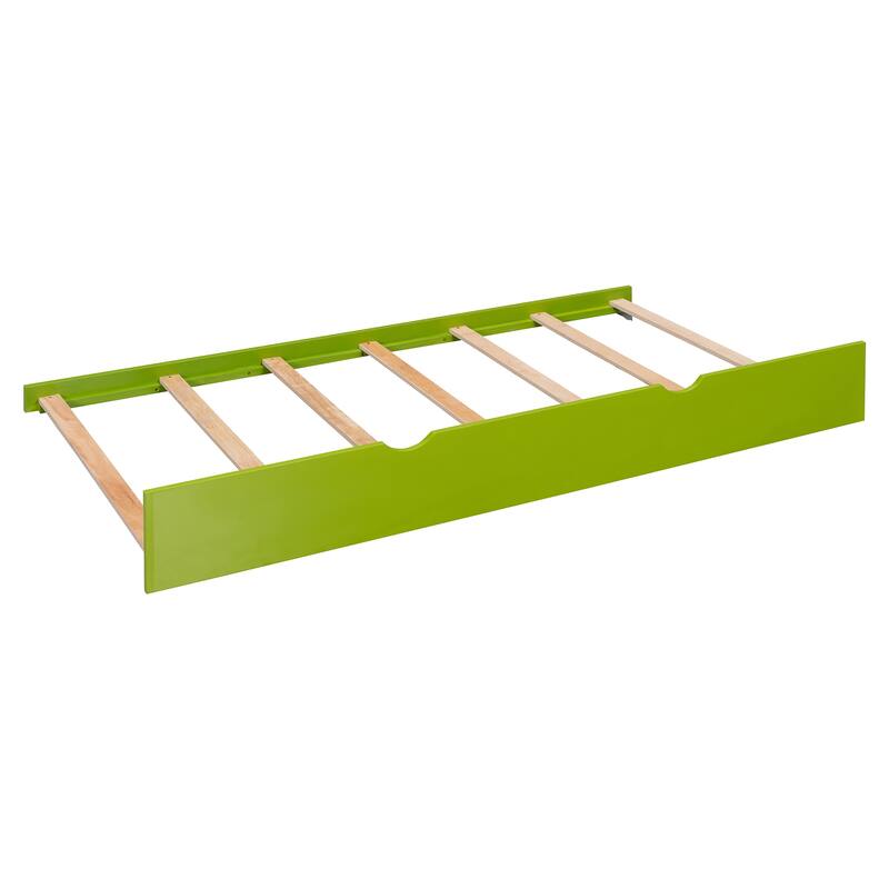 Modern Wood Daybed with Twin Trundle, Desk, and USB, Green