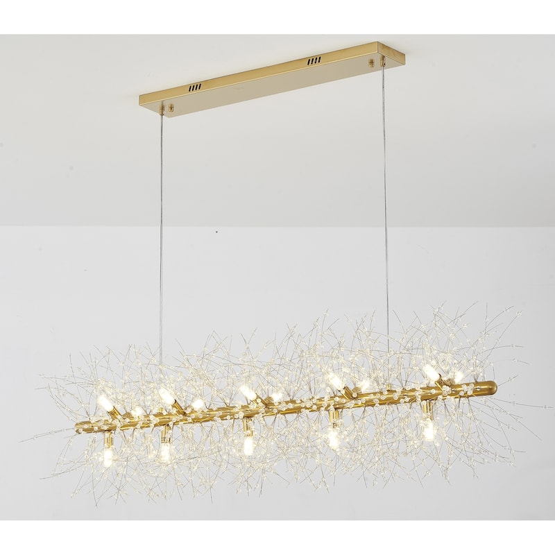 15-Light Brass Linear Chandelier With Clear Crystal Spike Accents