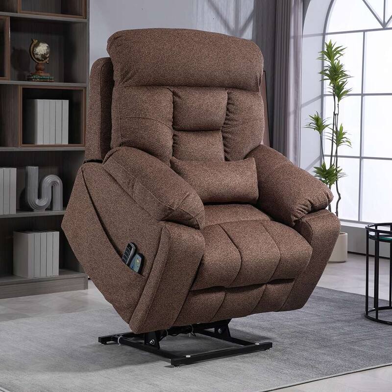 Upgraded Flagship 4-Motor Independent Control Oversized 180° Lay Flat Chenille Power Lift Recliner Chair - Brown