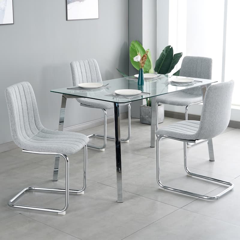 Modern simple light luxury dining Light Grey chair home bedroom stool back student desk chair metal leg(set of 4)