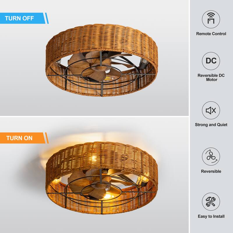 19-in Black Enclosed/Low Profile Indoor Flush Mount Cage Ceiling Fan with Light Remote (7-Blade)