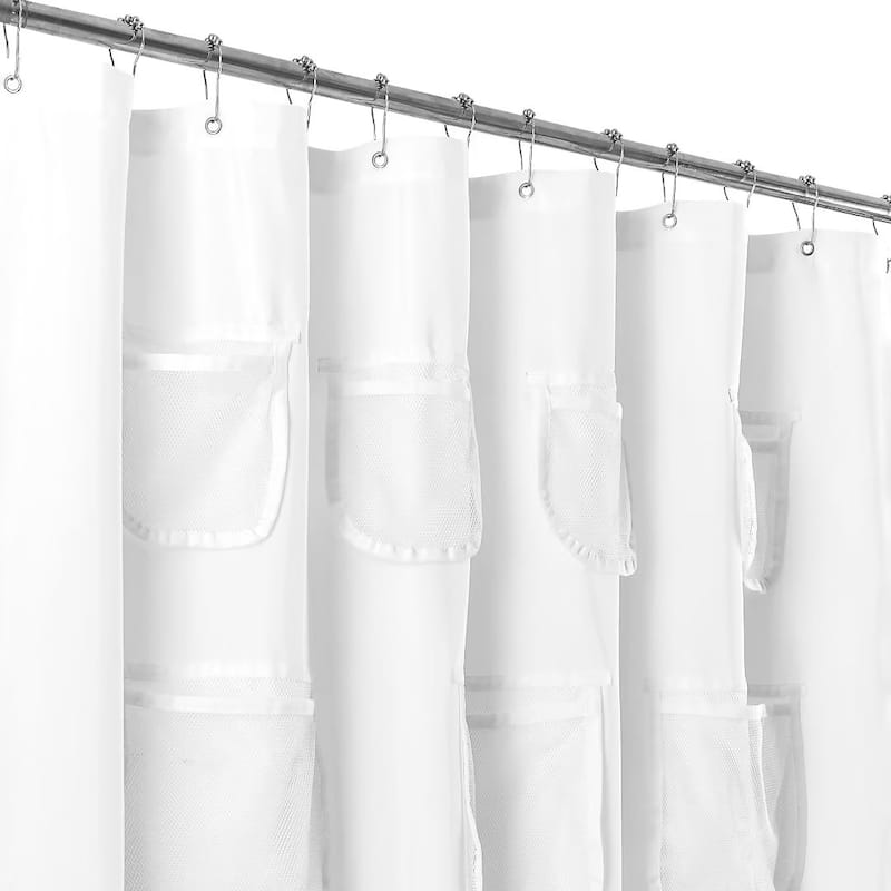 Mesh Pocket Water Repellent Shower Curtain
