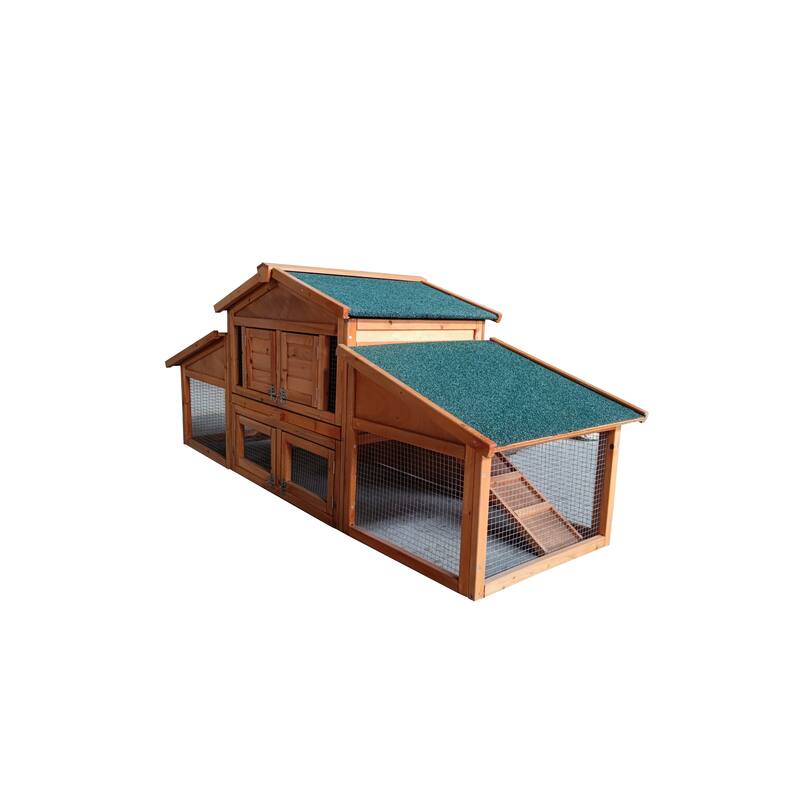 2-layer Wooden Rabbit Hutch Chicken Coop with Doors