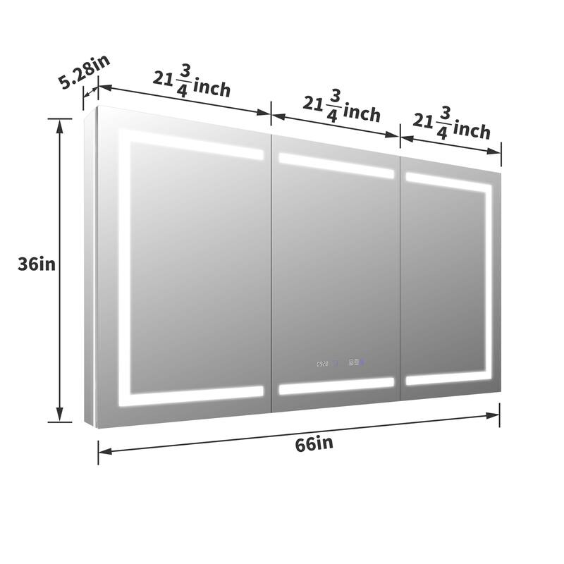 36'' H Recessed or Surface Mounted Bathroom LED Mirror Cabinet With Defogger, Dimmer, 10x magnifying