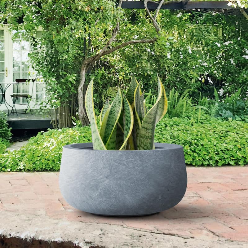 Durx-litecrete Lightweight Concrete Modern Low Bowl Cement Planter-Small - 11.8'x11.8'x5.9'
