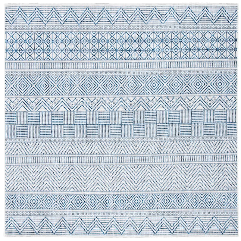 SAFAVIEH Courtyard Zorana Indoor/ Outdoor Waterproof Patio Backyard Rug - 4' x 4' Square - Ivory/Navy