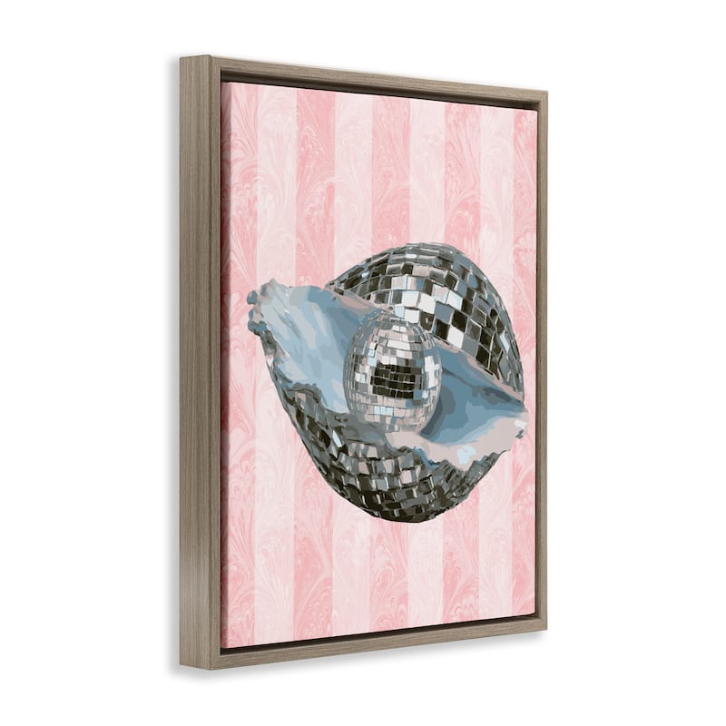 Stupell Disco Oyster on Stripes Framed Floater Canvas Wall Art Design By Lil' Rue