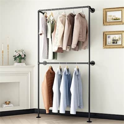Industrial Pipe Clothing Rack Wall Mounted Garment Rack - 3.74"D x 5.12"W x 43.7"H