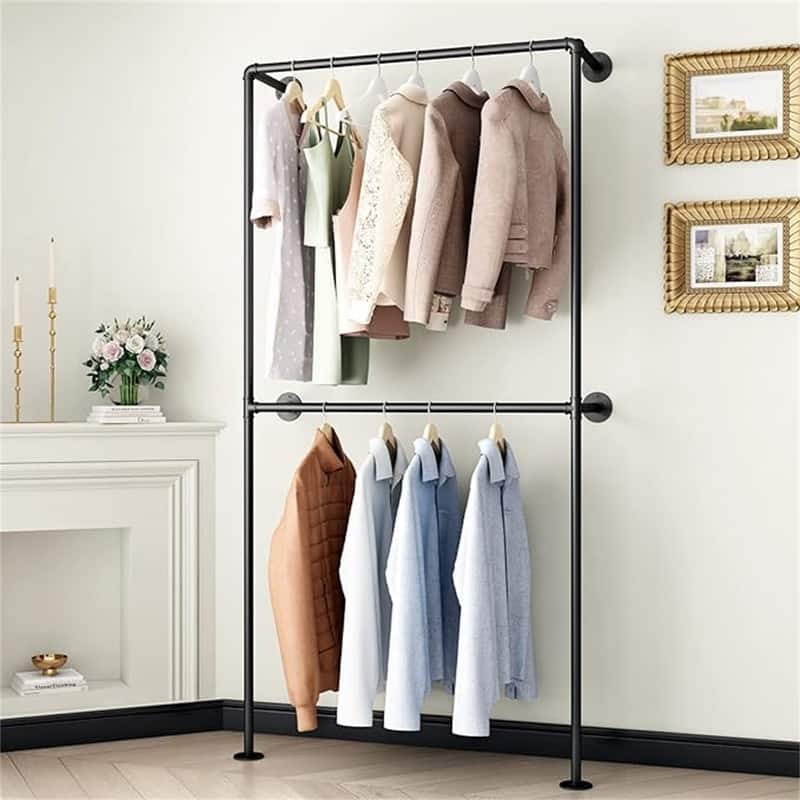 Industrial Pipe Clothing Rack Wall Mounted Garment Rack - 3.74"D x 5.12"W x 43.7"H