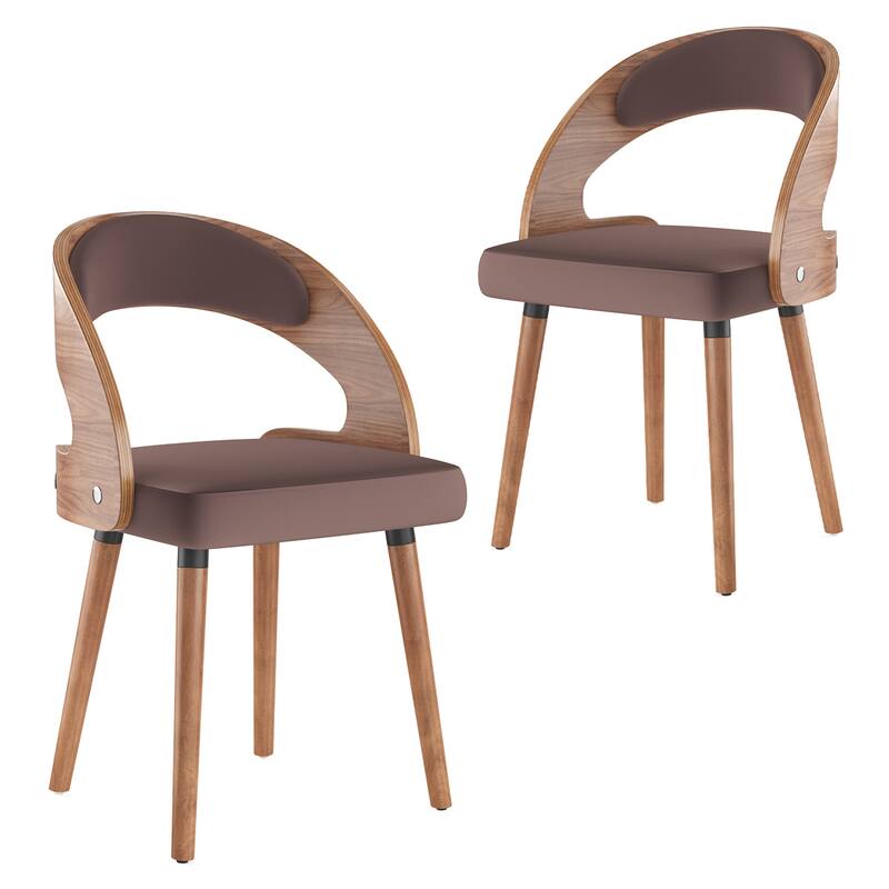 Set of 2 Modern Upholstered Dining Chairs - Dark Brown