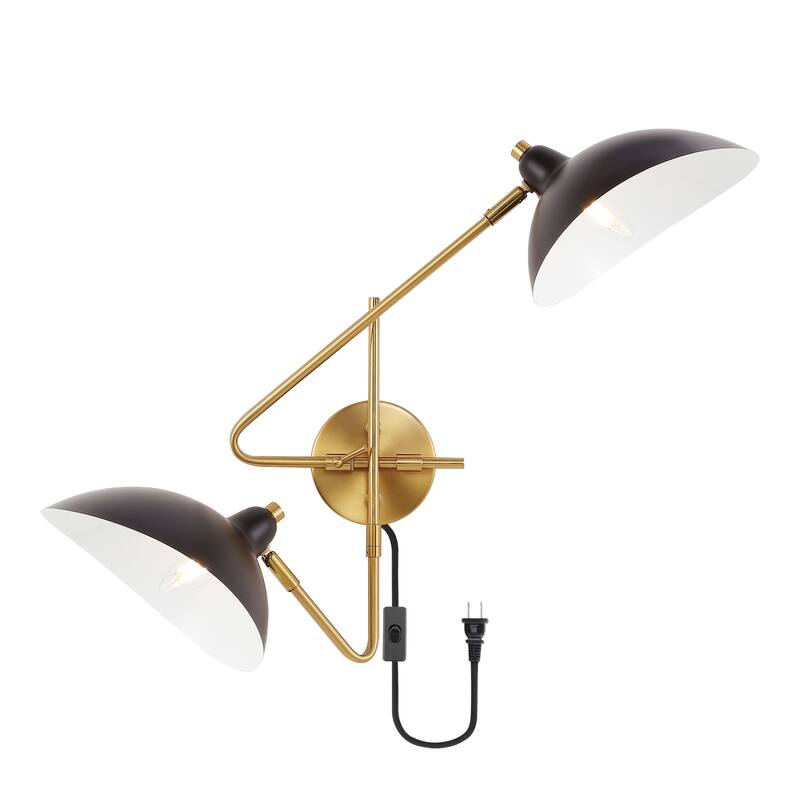 SAFAVIEH Lighting Symela 2 Light 14.5" Wall Sconce (Set of 2) - 28" x 14.5" x 19"-withD/H - Brass/Black - 28Wx15Dx19H