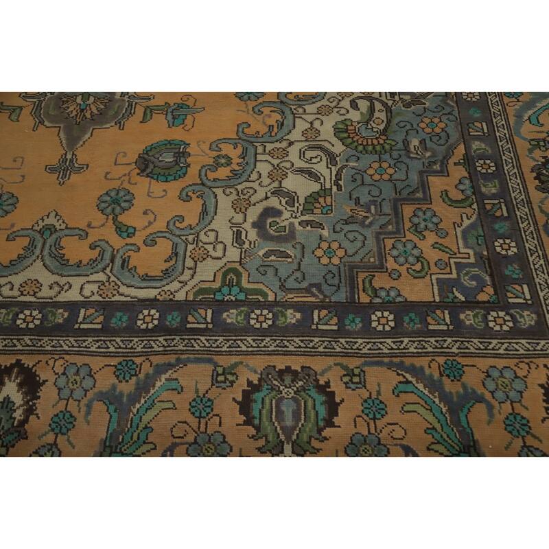 Hand Knotted Oriental 100% Wool Carpet Traditional Floral Oranges & Rust Tabriz Area Rug - 12' 10'' X 9' 9''