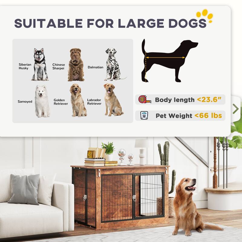 PawHut Dog Crate Furniture with Flip-up Top Opening, 39" Dog Kennel Furniture with 2 Doors, Decorative Dog Cage Side End Table