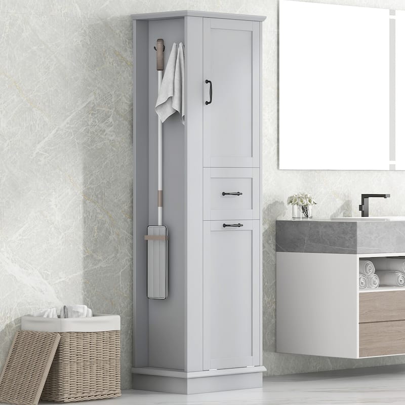 Modern Tall Storage Cabinet with Tilt-Out Compartment, Adjustable Shelves,Soft-Close Hinges and Aluminum Alloy Handles - Grey