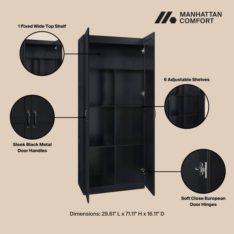 Manhattan Comfort Cornelia Modern Storage Closet 1.0 with 14 Adjustable Shelves - N/A