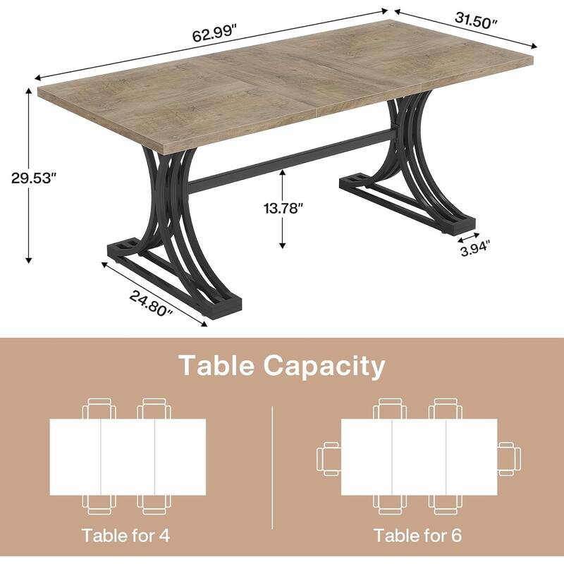 63-Inch Large Rectangular Dining Table, Modern Faux Marble Kitchen Table for Dining Room