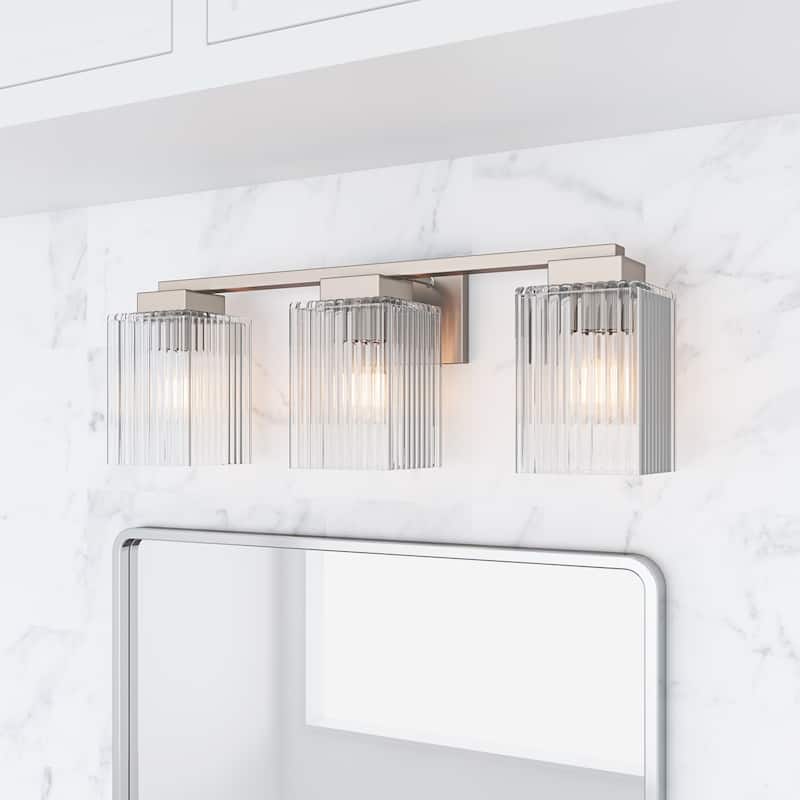 Modern Brushed Nickel 3-Light Up and Down Bathroom Vanity Light - Metallic