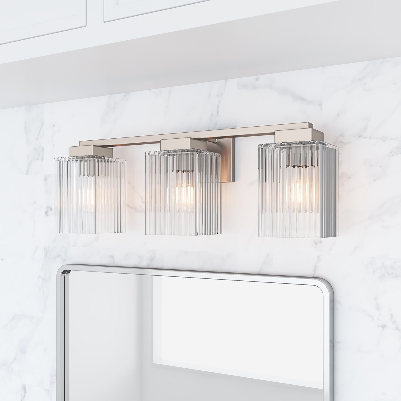 Modern Brushed Nickel 3-Light Up and Down Bathroom Vanity Light - Metallic