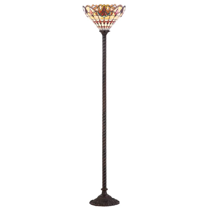 Botanical Tiffany-Style 70" Torchiere LED Floor Lamp, Bronze by JONATHAN Y - 70" H x 15" W x 15" D - 70" H x 15" W x 15" D