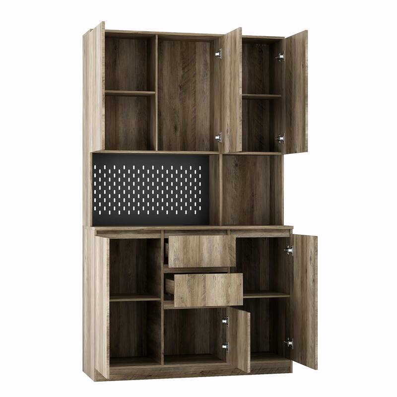 74" Kitchen Pantry Cabinet with Charging Station, Drawer and LED Lights