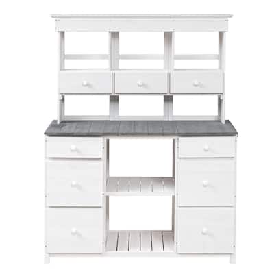 Outdoor Wooden Potting Bench Table with 2 Drawers and Open Shelves