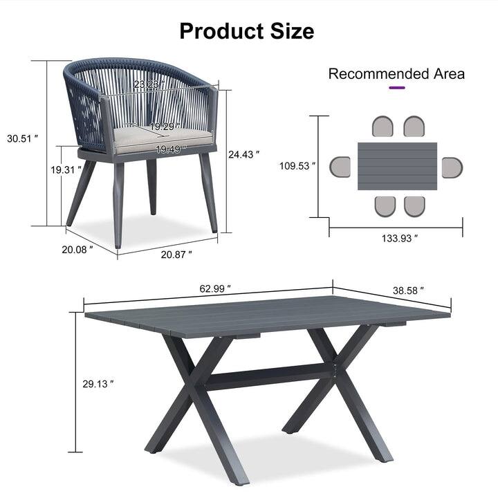 PURPLE LEAF Outdoor Dining Table Set All-Weather Aluminum with Wood Grain Table and Rope Woven Chairs