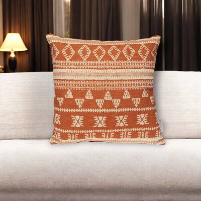 HomeRoots 18" X 18" Orange and Ivory Southwestern Cotton Throw Pillow