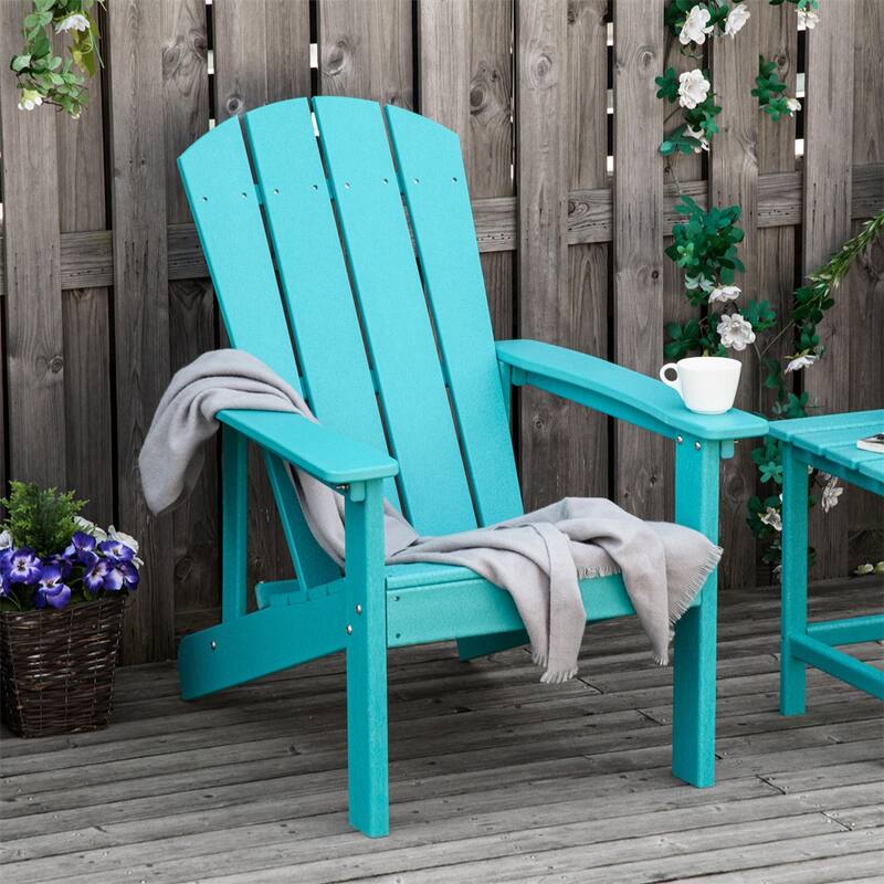 Turquoise HDPE Adirondack Chair with Slatted Seat, Wide Armrests - 26.75" W x 33" D x 35.5" H