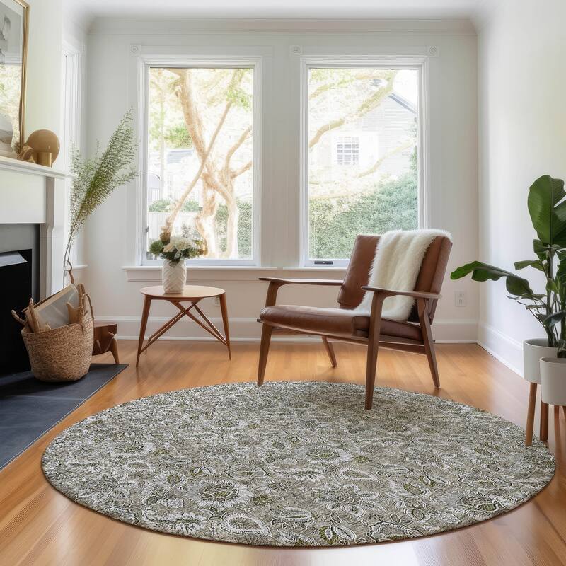 Premium Washable Super Soft Floral Mayfield Rug - Taupe - 8' x 8' - Round