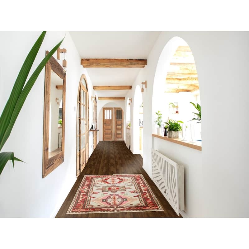 Hand Knotted Oriental 100% Wool Carpet Transitional Geometric Green Khotan Area Rug - 5' 1'' X 3' 1''