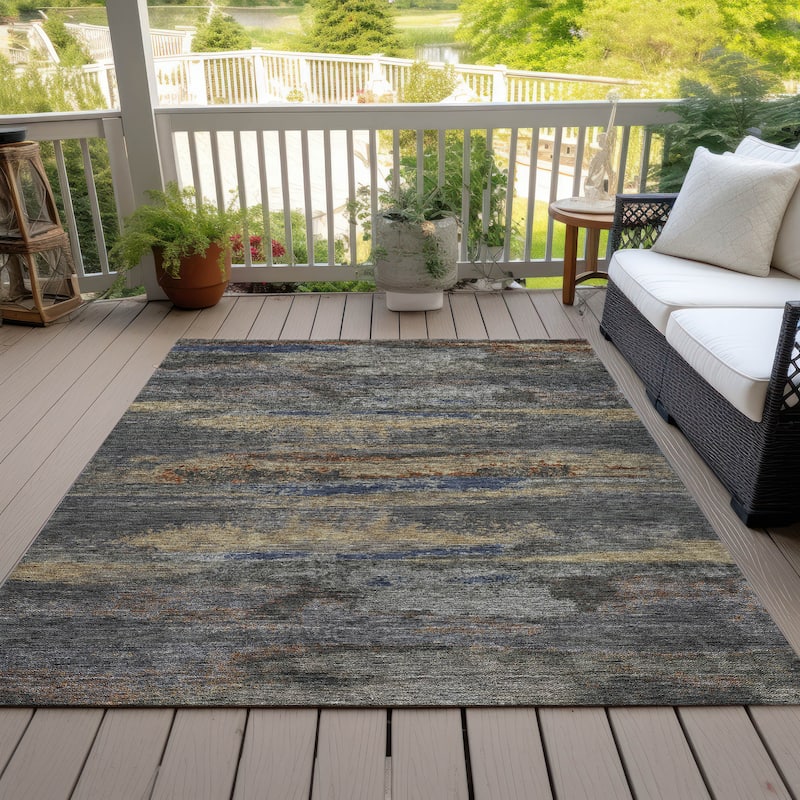 Machine Washable Indoor/ Outdoor Abstract Modern Chantille Rug - Graphite - 8' x 10'