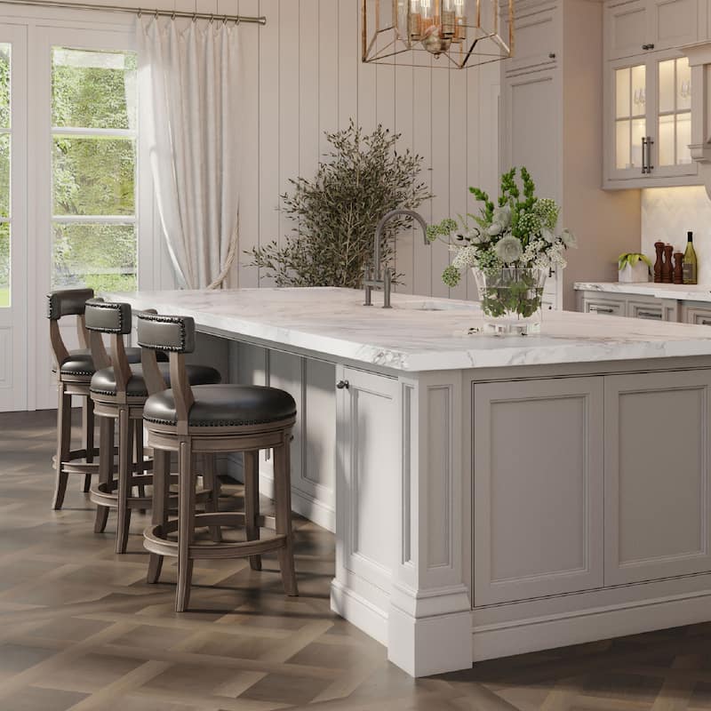 Maven Lane Alexander Counter Stool, Weathered Oak Finish w/ Avanti Bone Vegan Leather