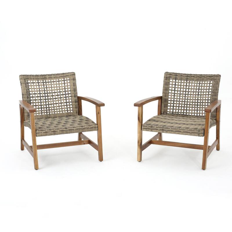 2 Piece Modern Wooden Patio Chair Set, Lounge Chair for Garden, Backyard, Porch & Deck
