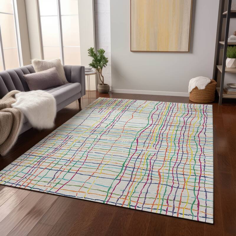Machine Washable Indoor/ Outdoor Modern Century Chantille Rug - White - 9' x 12'