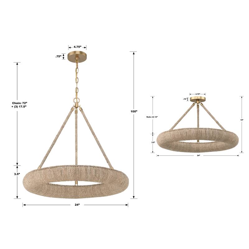 Oakley 1 Light Soft Gold Chandelier - 24"W x 3.5"H x 24"D