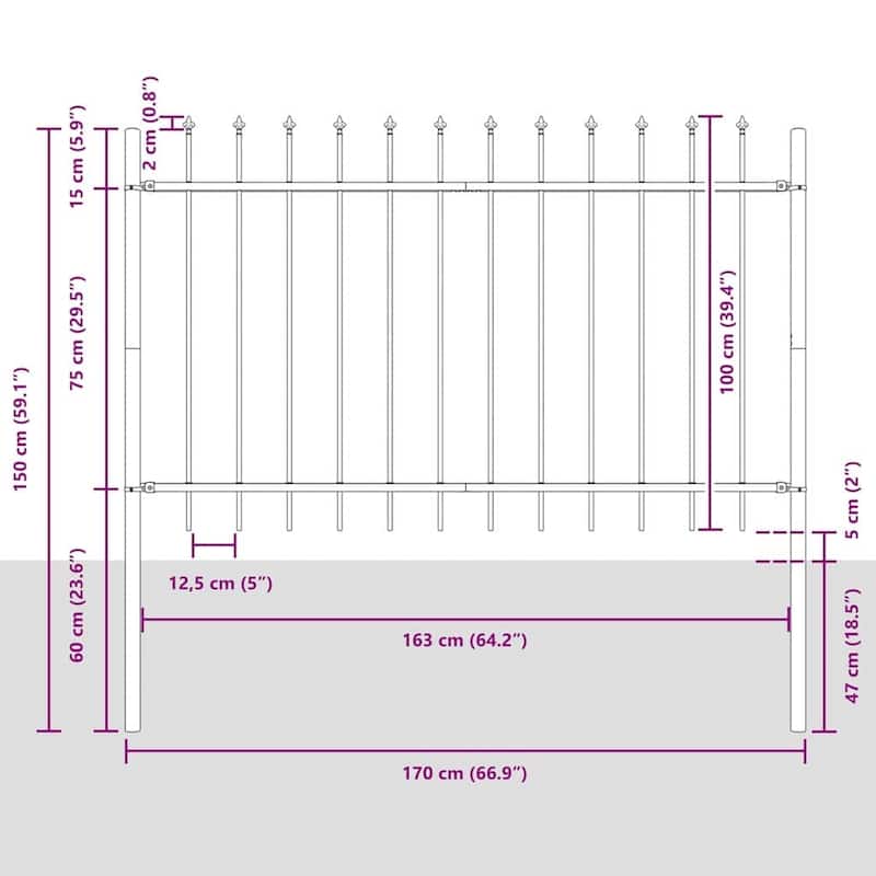 vidaXL Garden Fence Gray Powder-coated steel